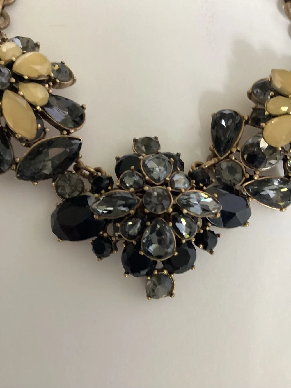 J. Crew Floral Crystal Statement Bib Necklace Black Gold Tone Maximalist